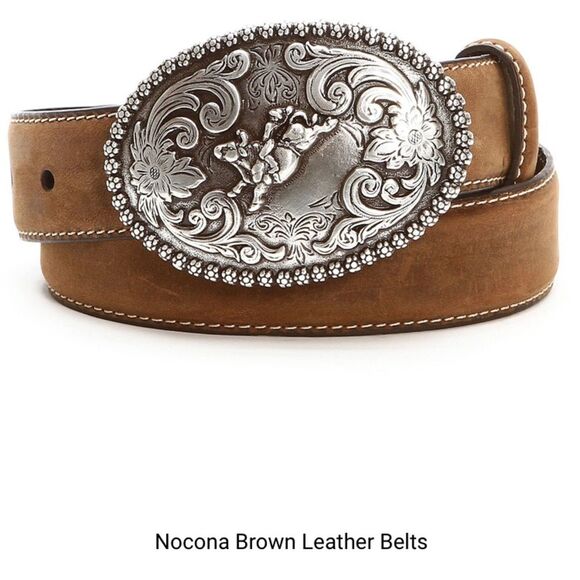 Nocona Western Full-Grain Leather Rodeo Belt with Silver Bull Rider Buckle - Picture 1 of 16